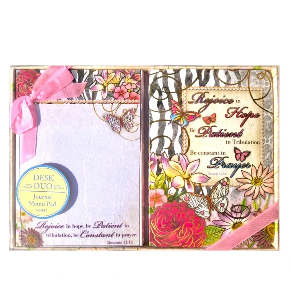 Pooch & Sweetheart Zebra Floral Scripture Boxed Desk Duo Set (96942)Romans 12:12